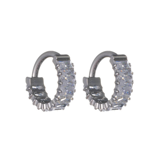 Titaani Baguette Zirkonia Korvarenkaat 8 mm – G23 – hopea