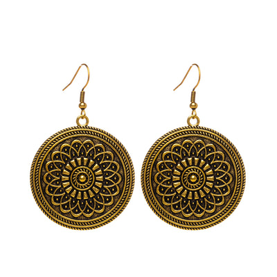 Metallic textured rings hanging earrings