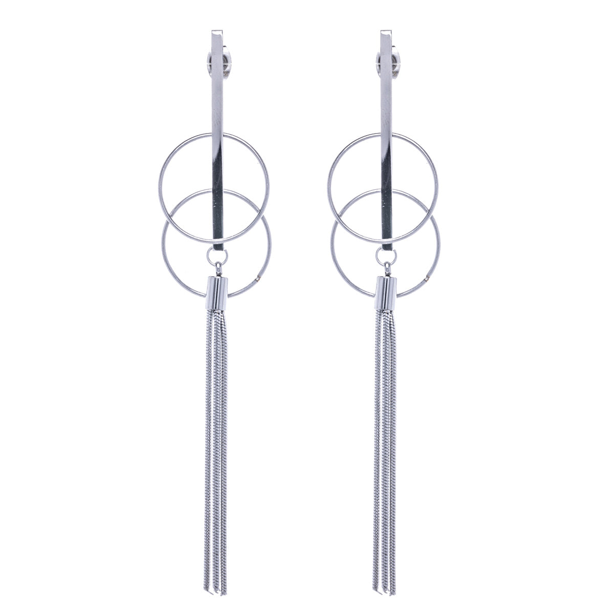 Hängande örhängen med stålpelare och tofsar (stål 316L)