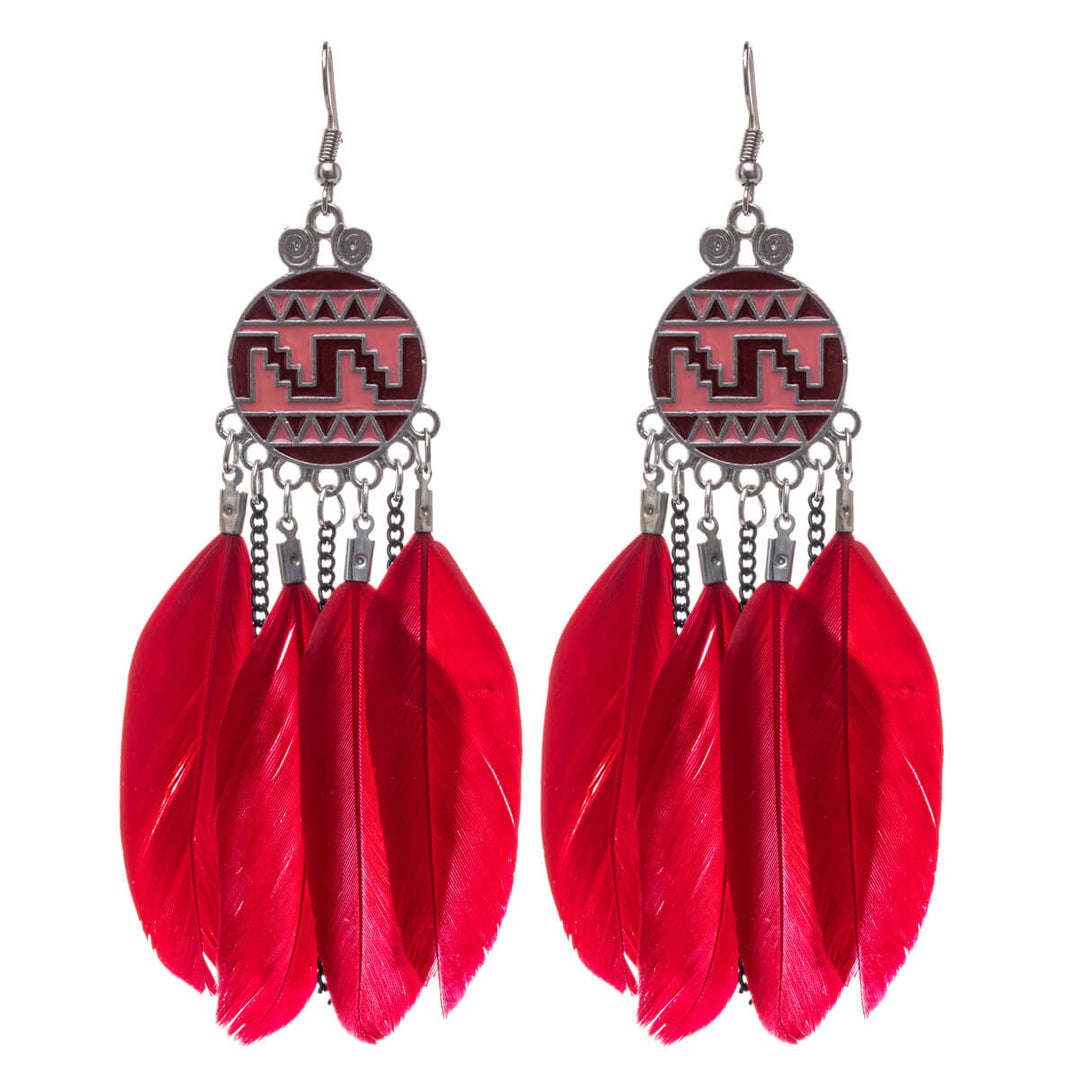 Big feather earrings with chains