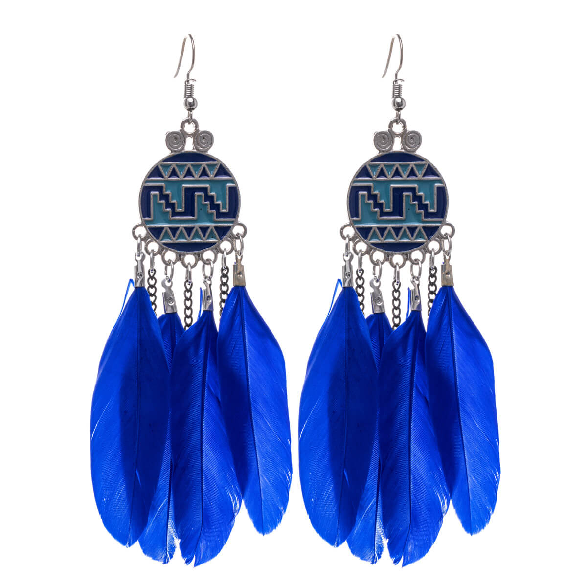Big feather earrings with chains