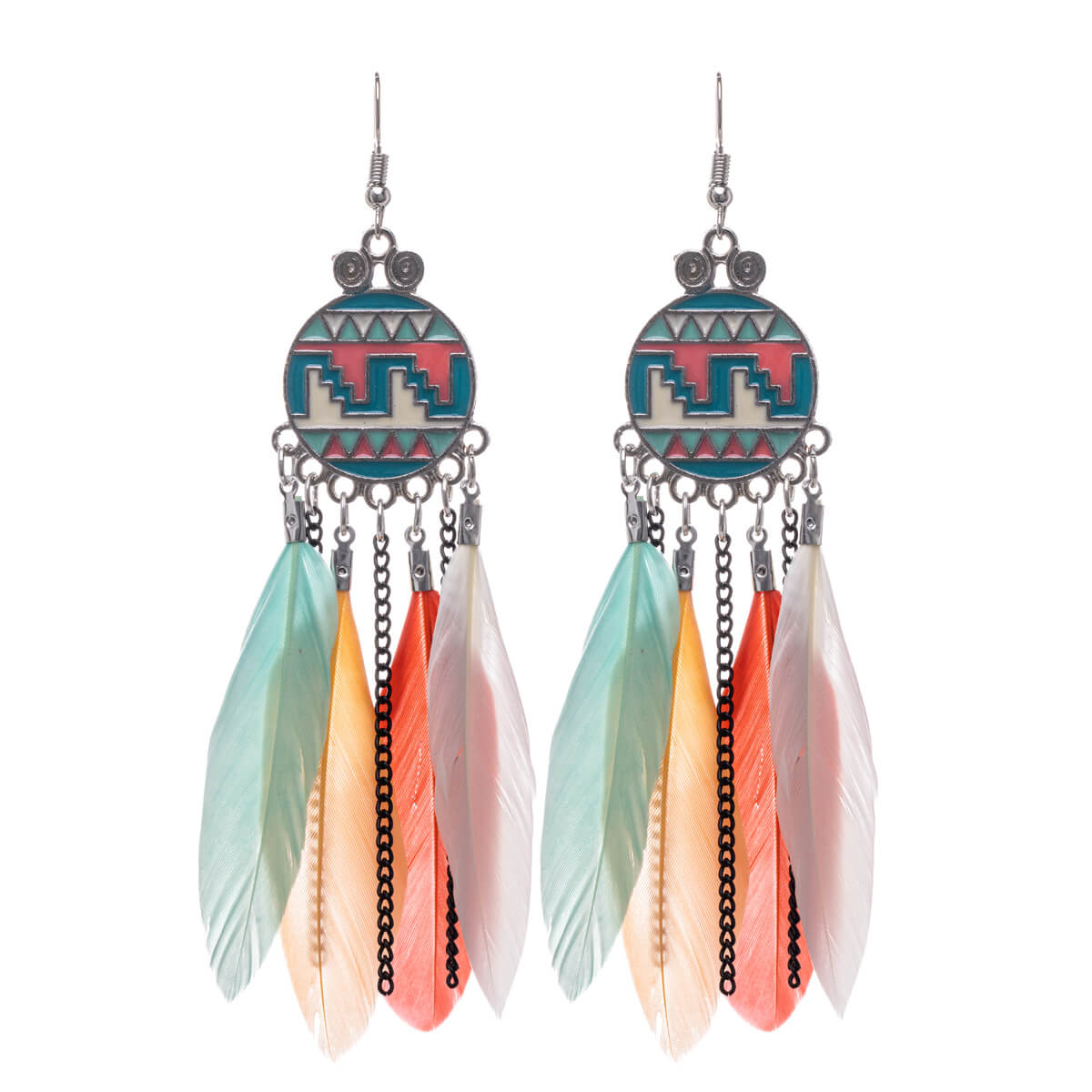 Big feather earrings with chains