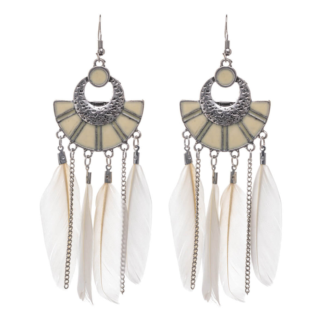 Big feather earrings with chains