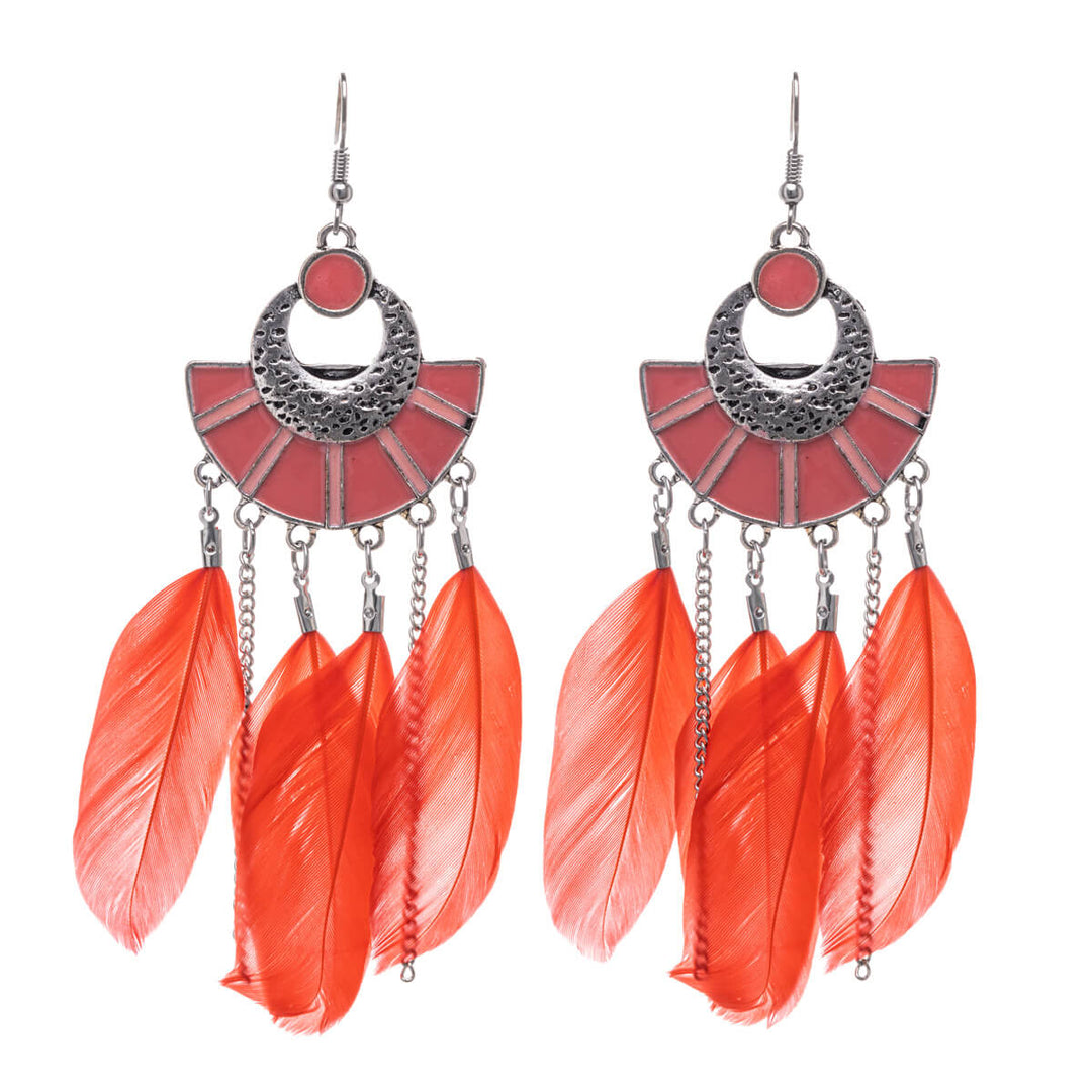 Big feather earrings with chains