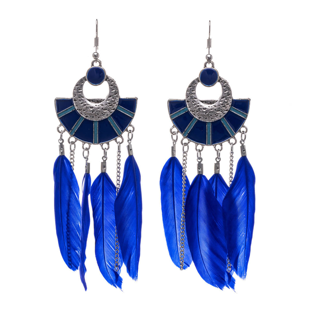 Big feather earrings with chains