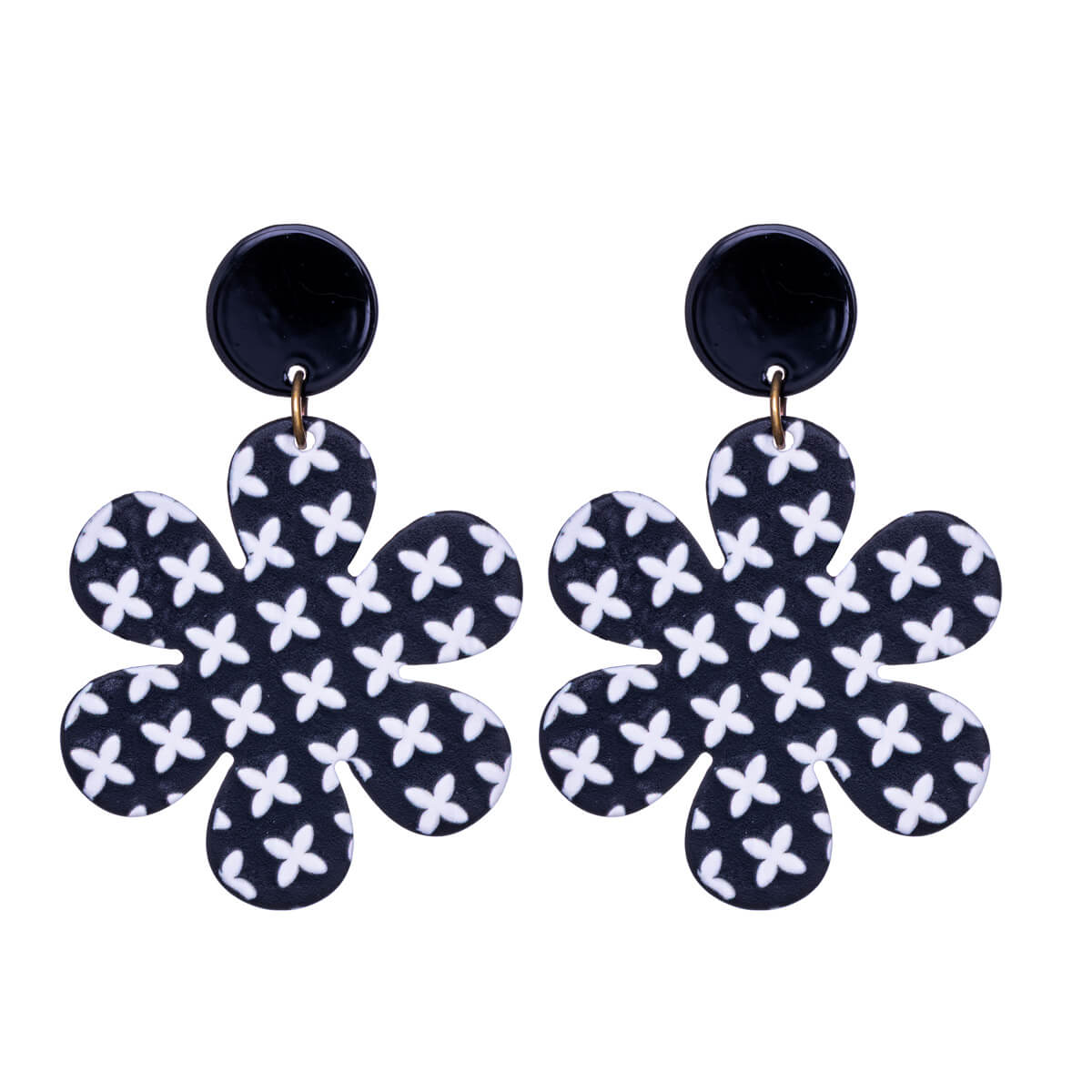 Black and white Drop earrings flower