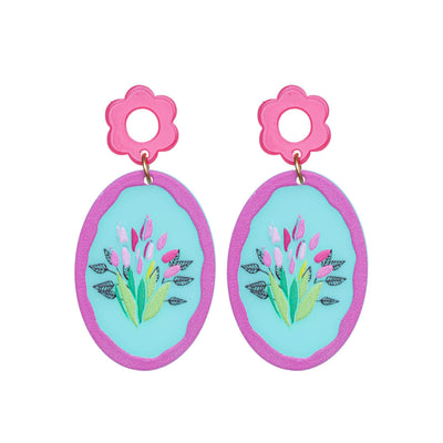 Plastic hanging flower earrings