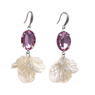 Hanging bead leaf earrings with oval stone