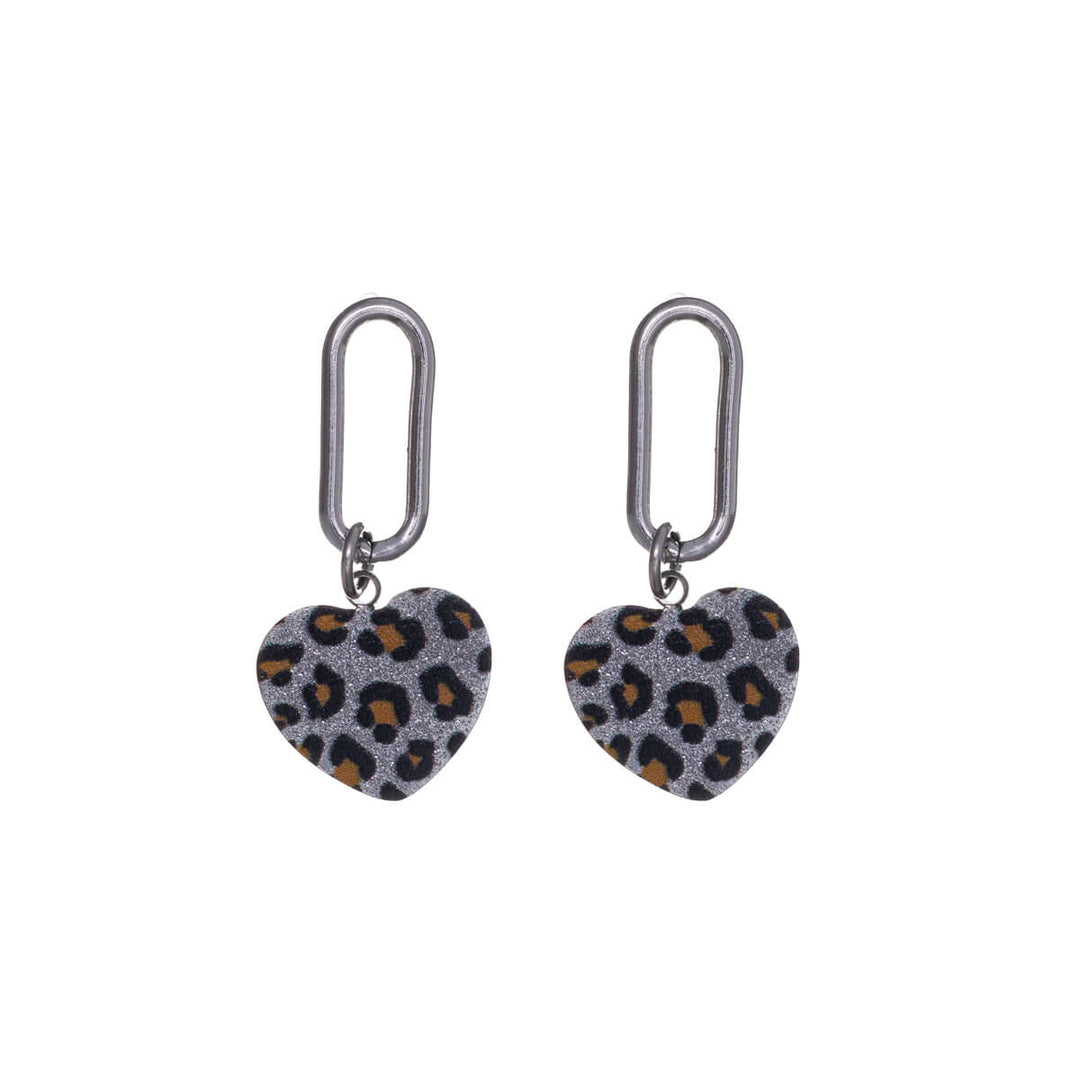 Animal earrings with hanging hearts (Steel 316L)