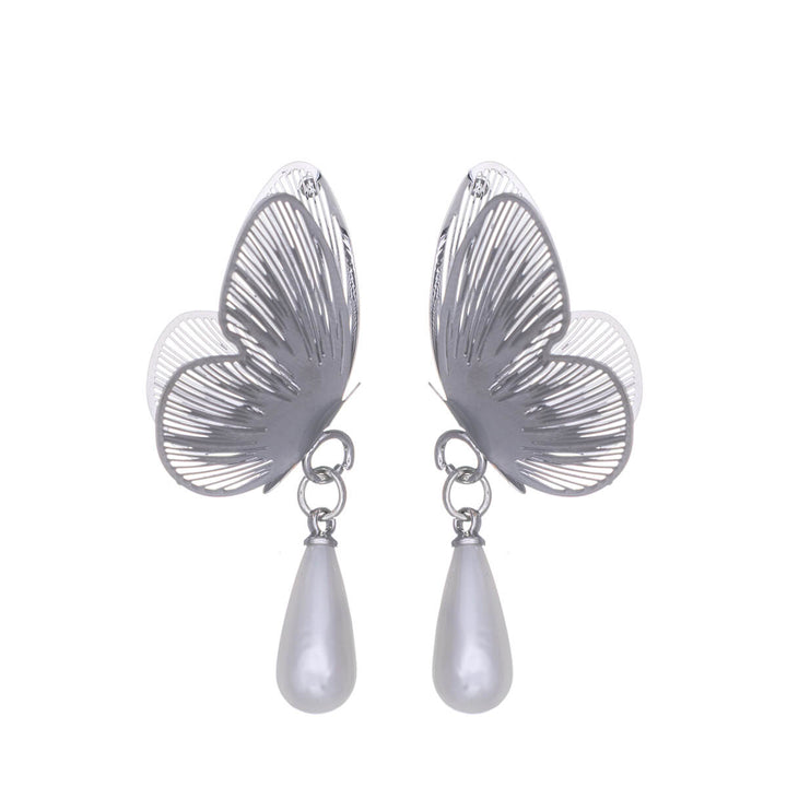 Perhos korvakorut helmiriipuksella (Teräs 316L)