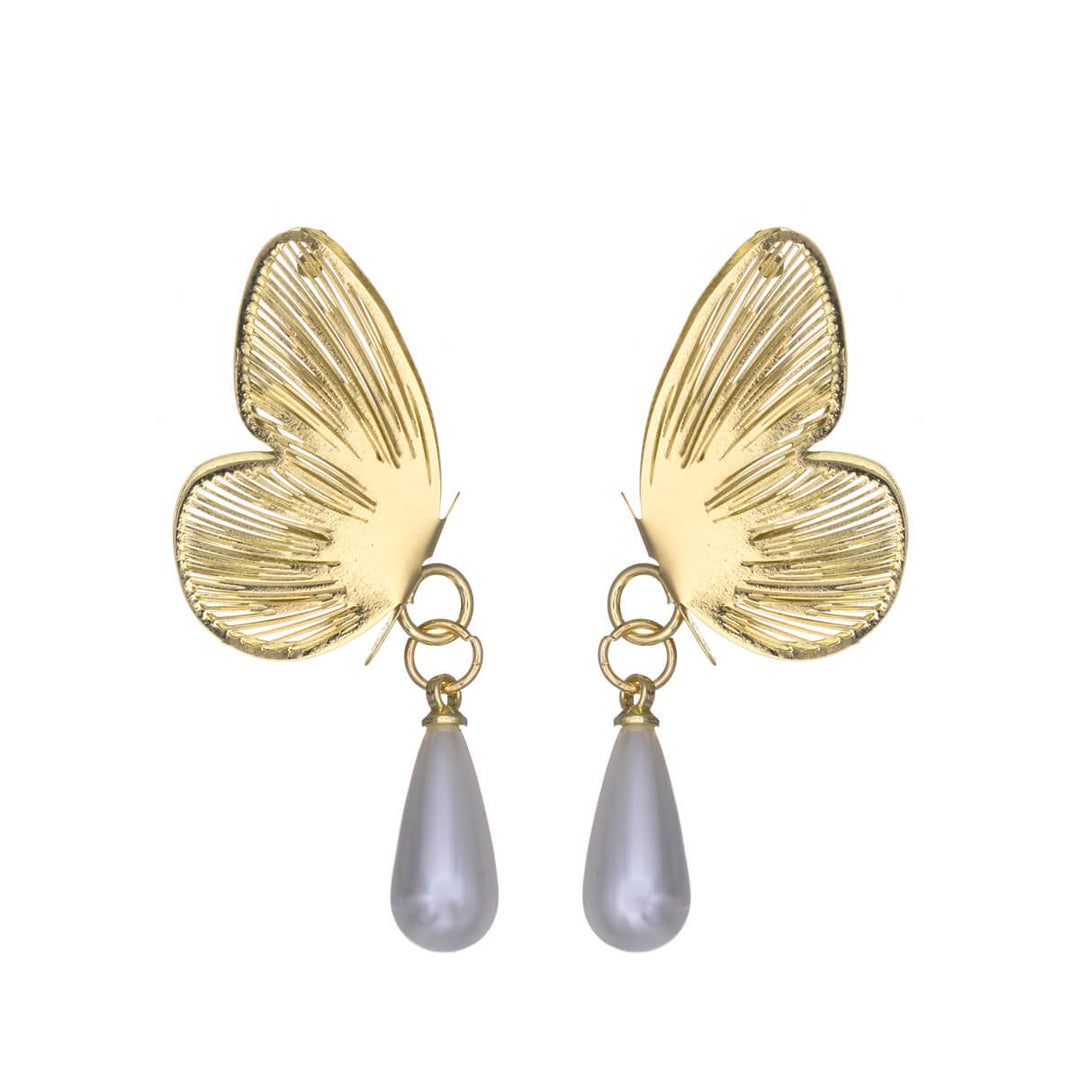 Perhos korvakorut helmiriipuksella (Teräs 316L)