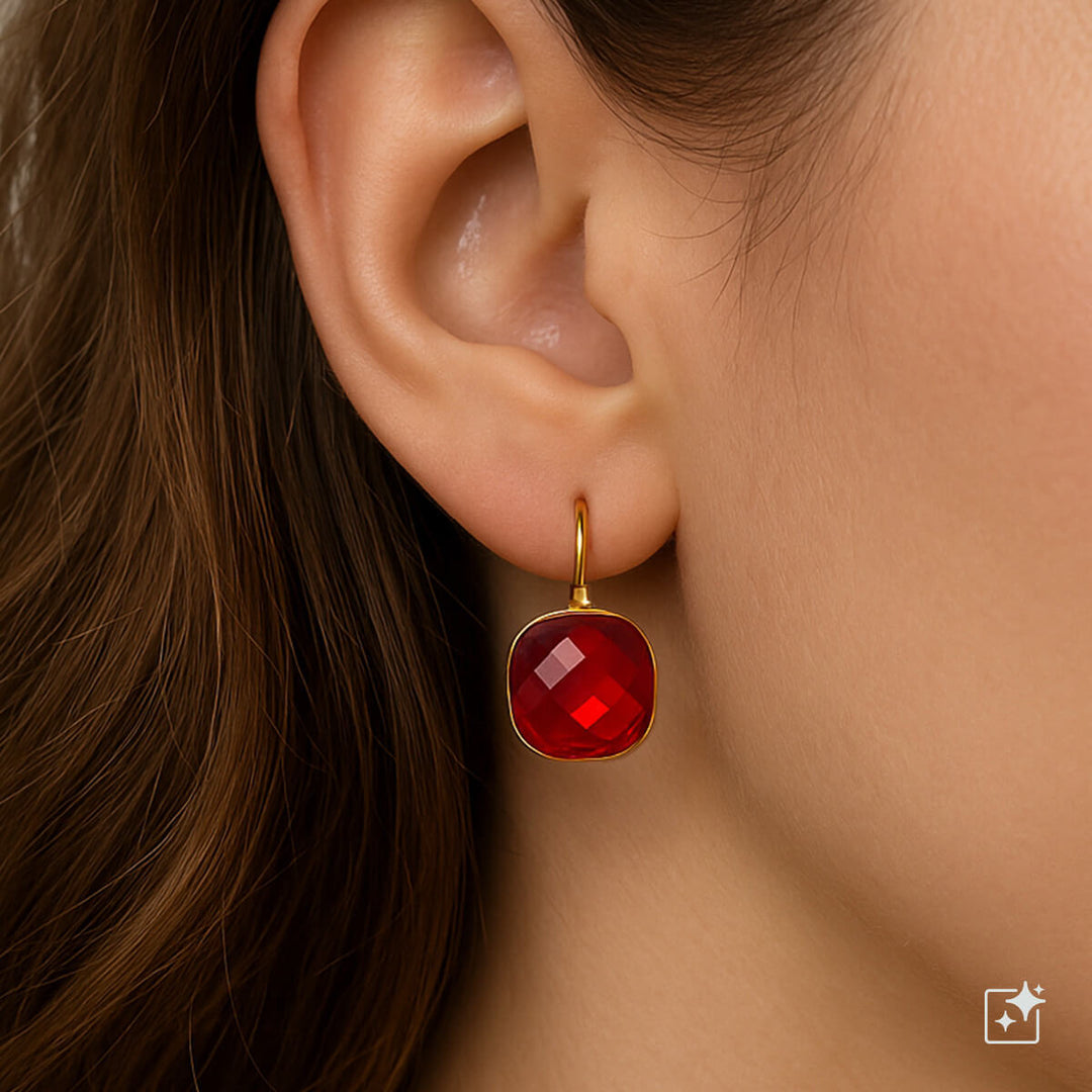 Dangle party earrings with square stones (316L steel)