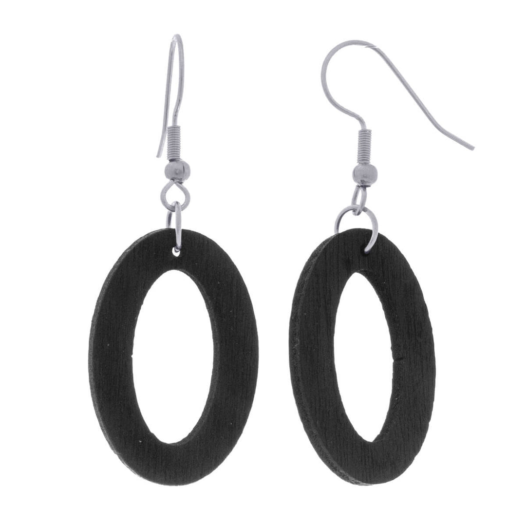 Wooden oval earrings - surgical steel (316L)