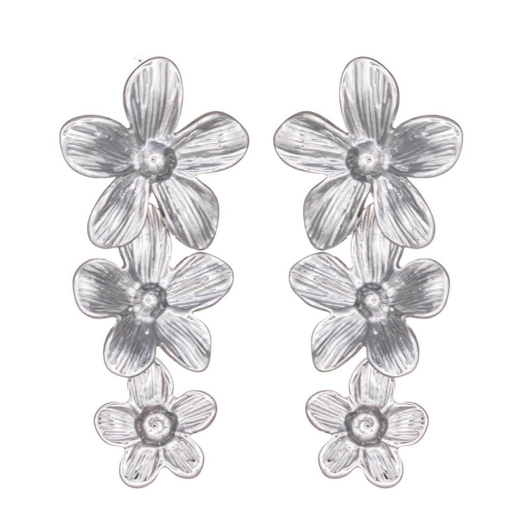 Stunning floral earrings – a dangling multi-flower design in steel
