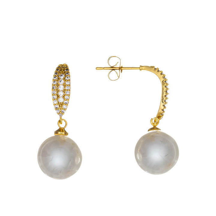 Pearl earrings with cubic zirconia – curved Drop earrings