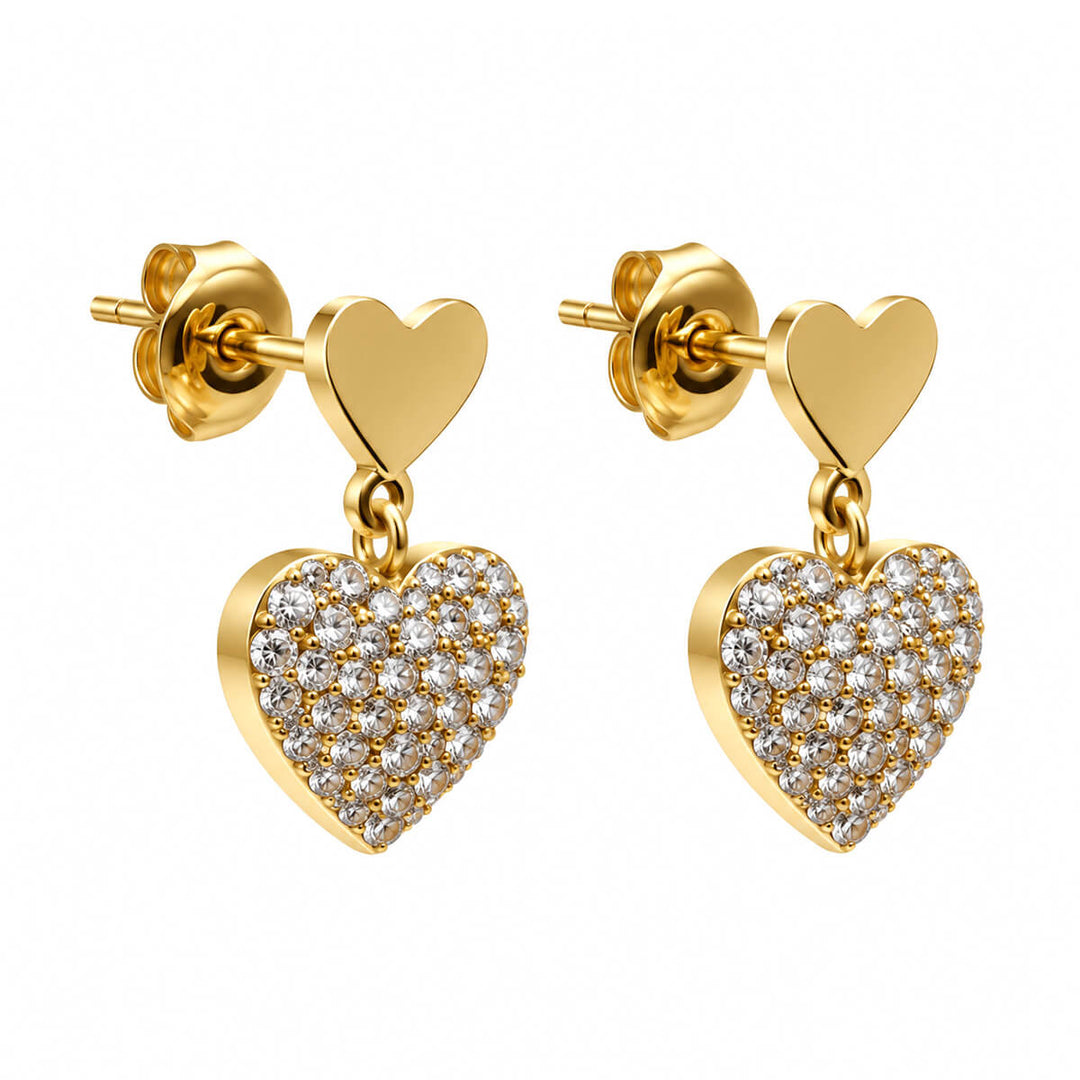 Heart Earrings with a Stone Heart Pendant (316L Stainless Steel)