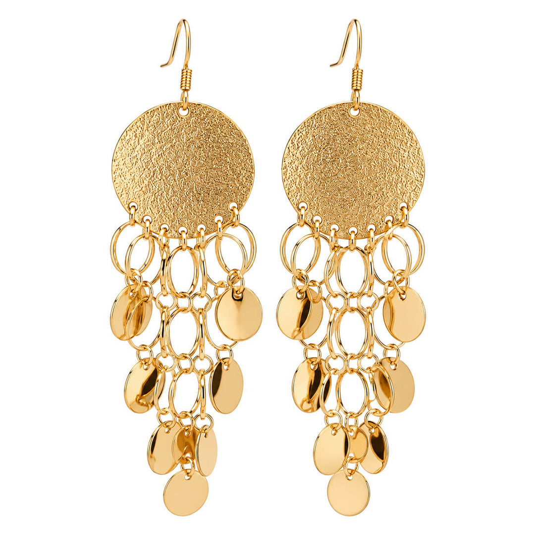 Long gold Drop earrings - ring pendants