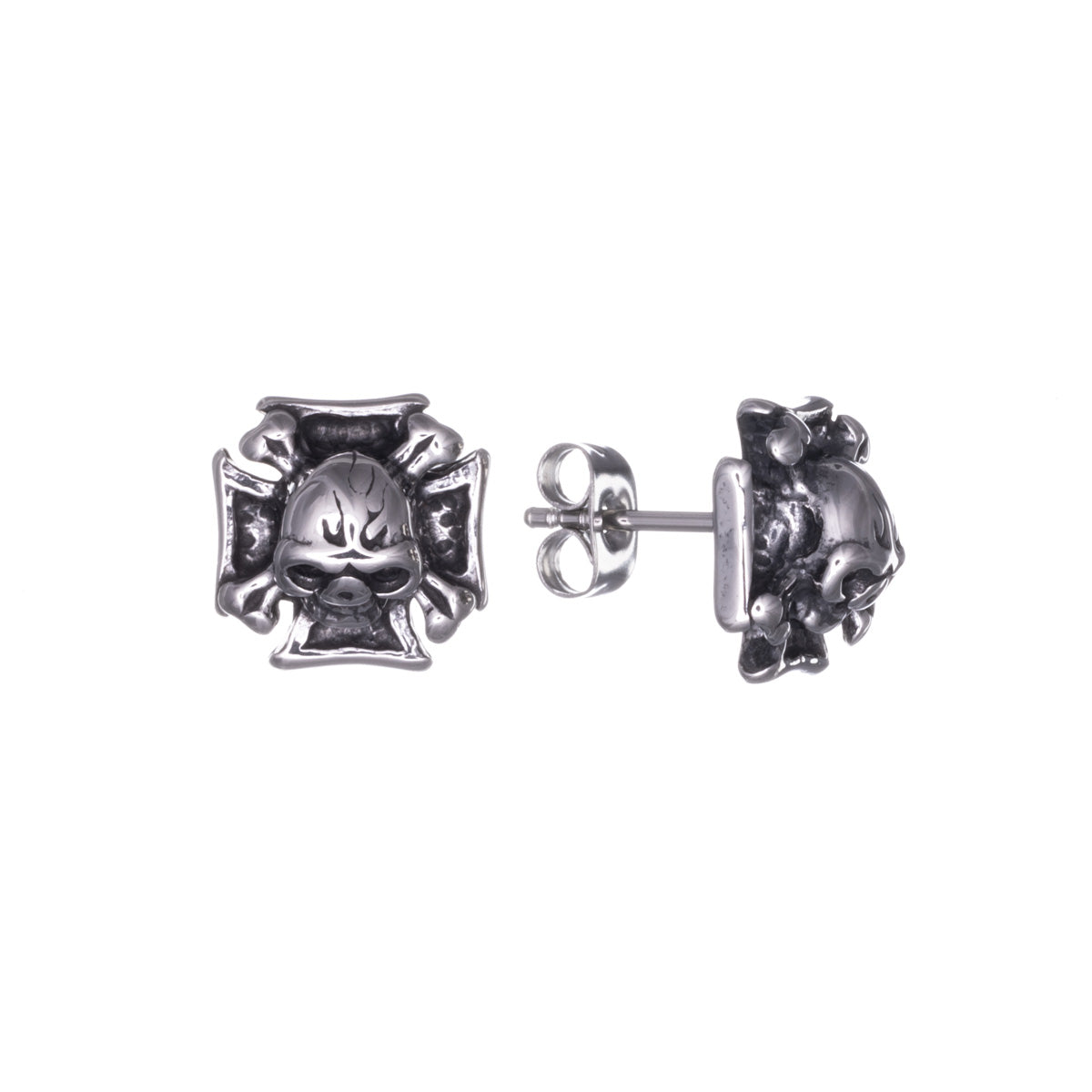 Iron cross skull earrings (Steel 316L)