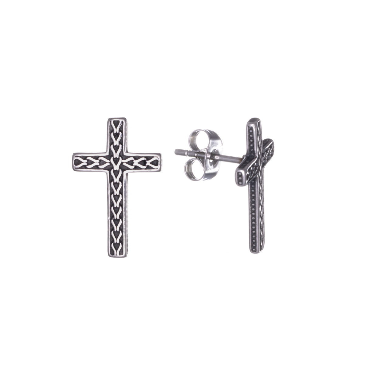 Patterned cross earrings (Steel 316L)