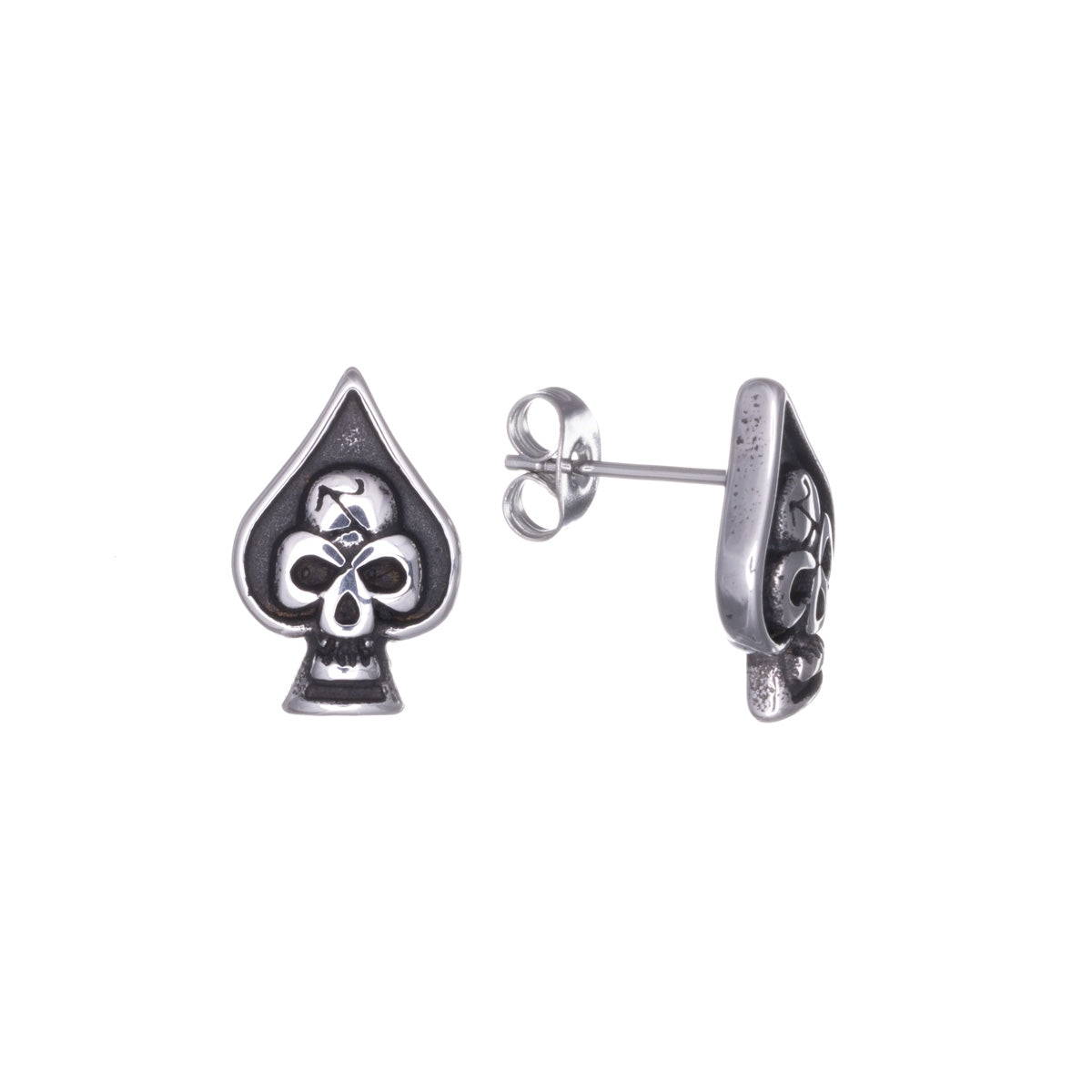 Steel Ace of Spades earrings with skull (Steel 316L)