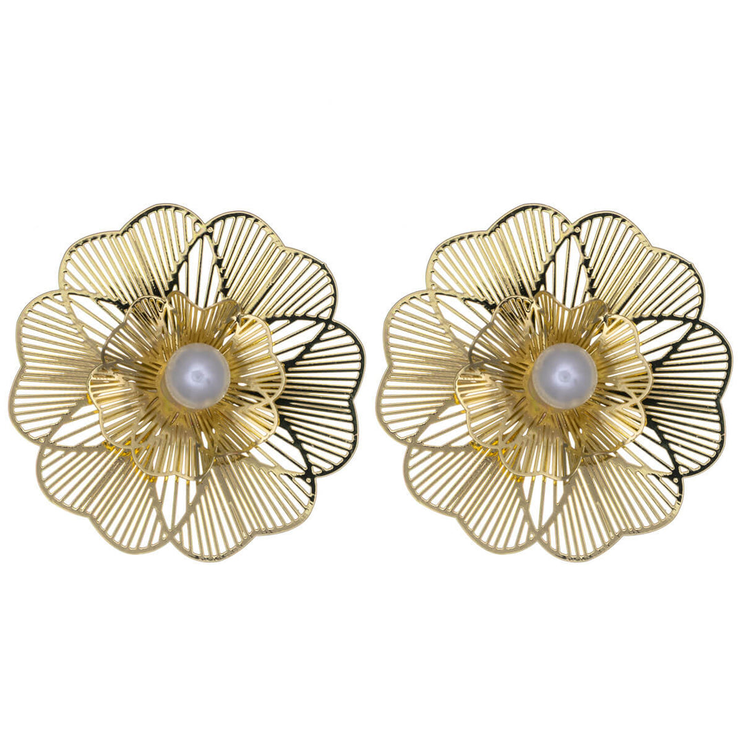 Steel flower earrings with bead (Steel 316L)