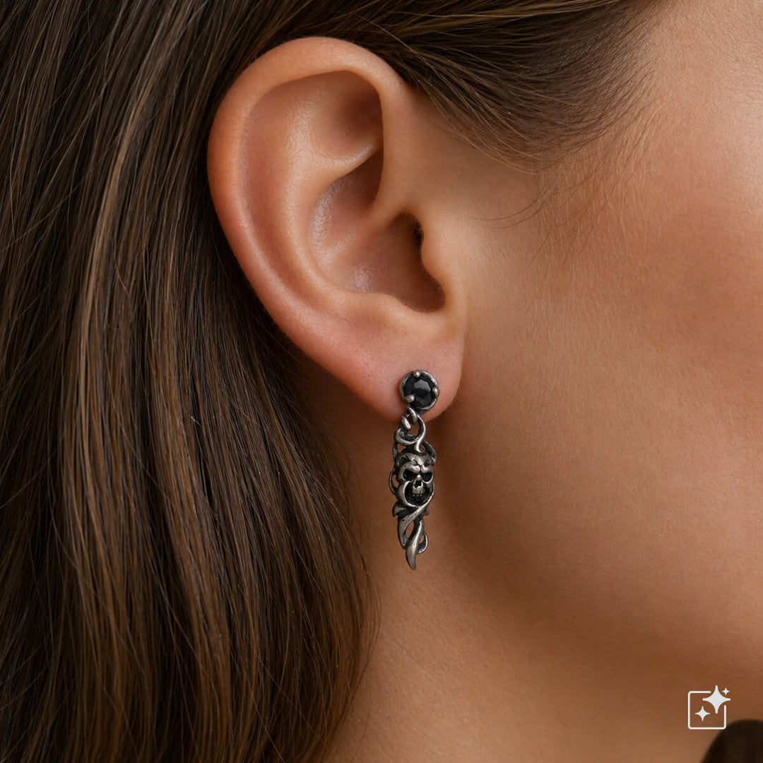 Men's gothic earrings with skull and spike pendants – surgical steel