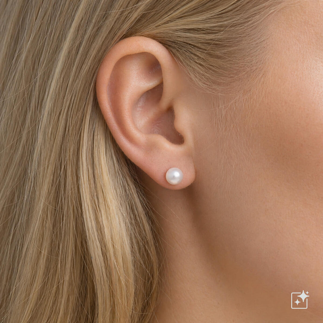 Genuine Pearl Earrings 8mm – Freshwater Pearl (Titanium G23)