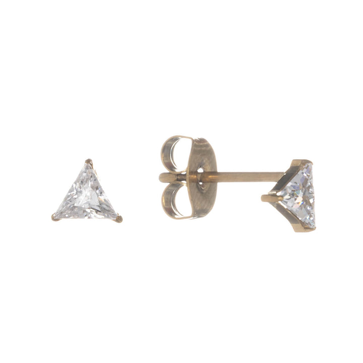 Titanium triangle stud earrings with 5mm zirconia (G23)