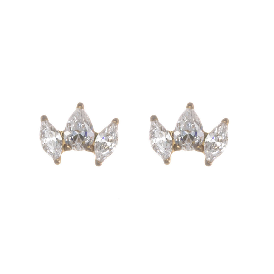Titanium curved stud earrings with marquise-cut zirconia, 5.5 mm (G23)