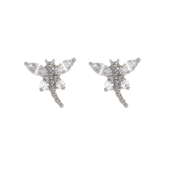 Titanium dragonfly stud earrings with zirconia, 6.5 mm (G23)