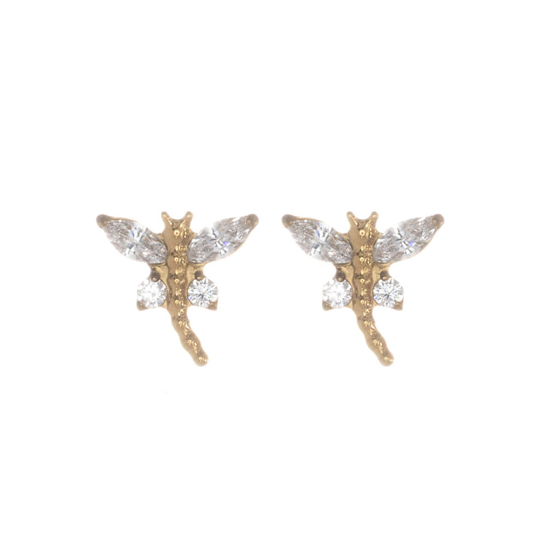 Titanium dragonfly stud earrings with zirconia, 6.5 mm (G23)