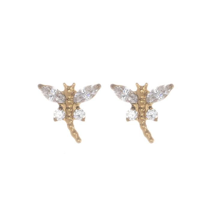 Titanium dragonfly stud earrings with zirconia, 6.5 mm (G23)