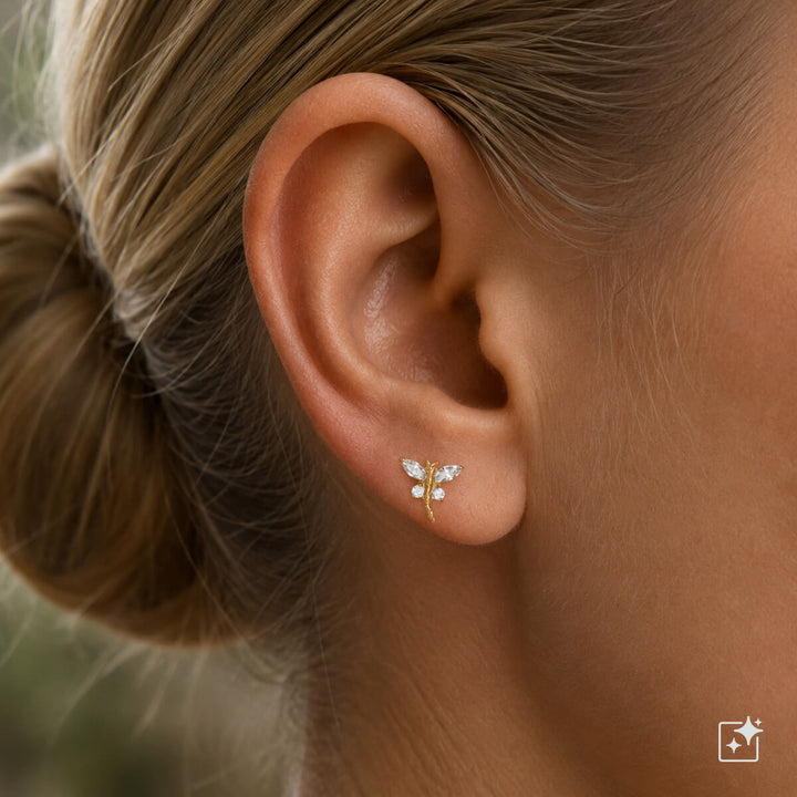 Titanium dragonfly stud earrings with zirconia, 6.5 mm (G23)