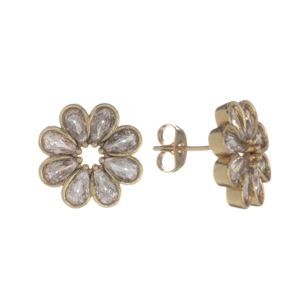 Sparkling flower earrings with glass stones