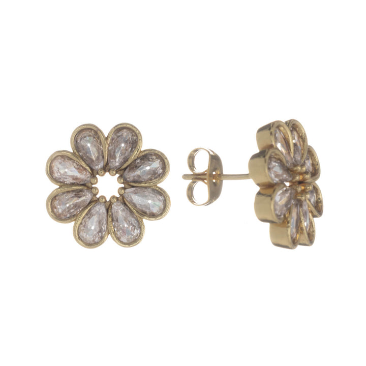 Sparkling flower earrings with glass stones