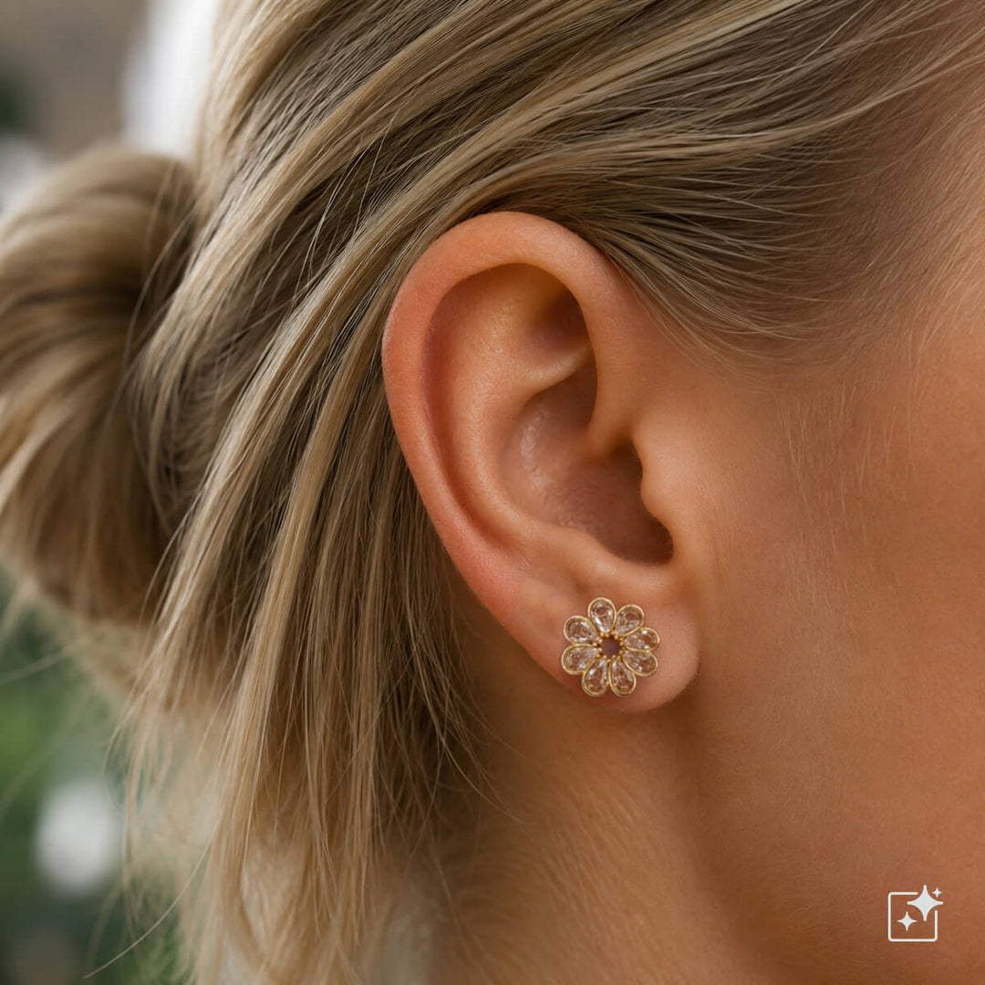 Sparkling flower earrings with glass stones