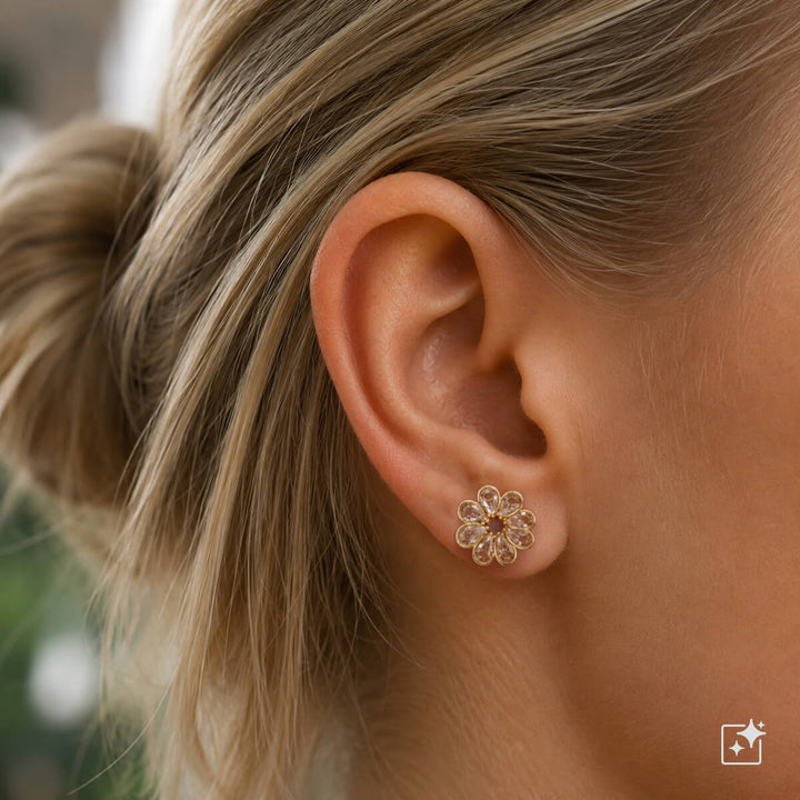Sparkling flower earrings with glass stones