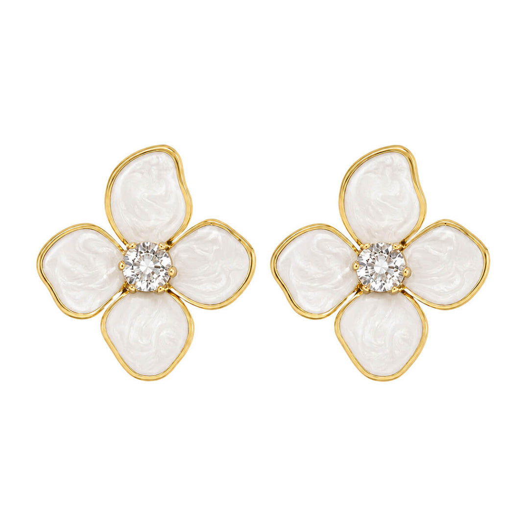 Colored flower earrings with cubic zirconia stones - gold-plated steel (316L steel)