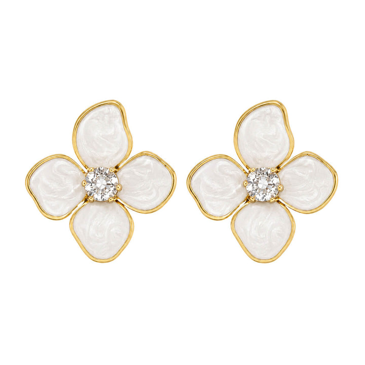 Colored flower earrings with cubic zirconia stones - gold-plated steel (316L steel)