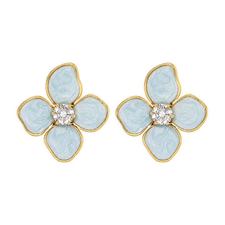 Colored flower earrings with cubic zirconia stones - gold-plated steel (316L steel)