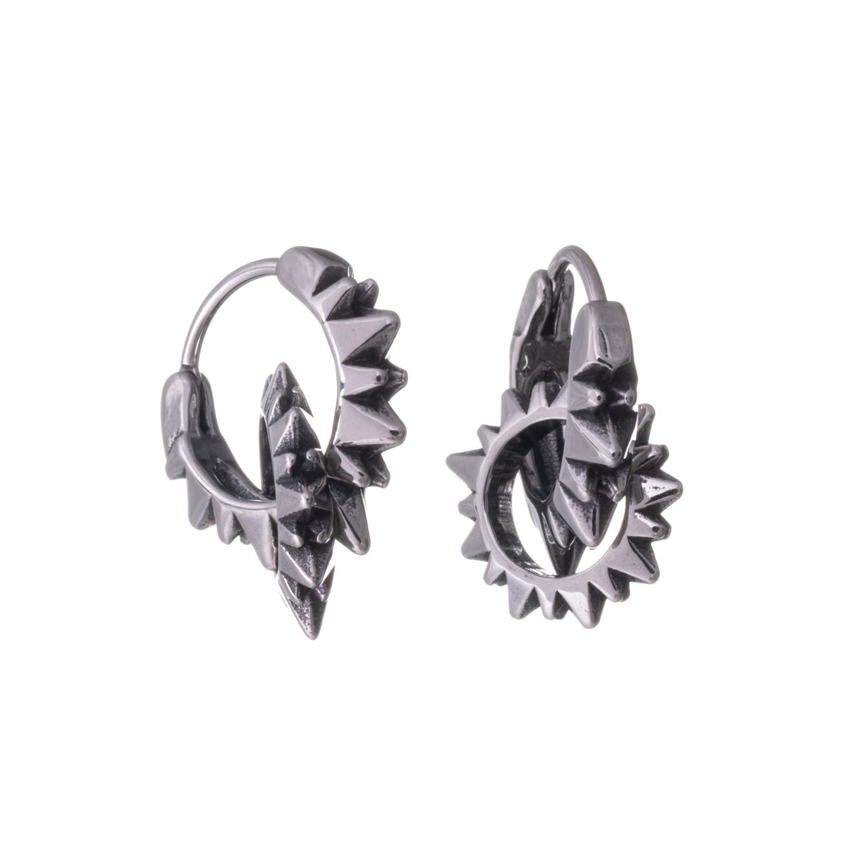 Spiked earrings with spiked ring pendant (Steel 316L)