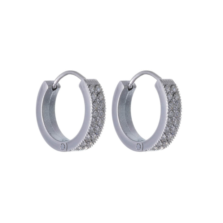 Double row rhinestone earrings 15mm (Steel 316L)