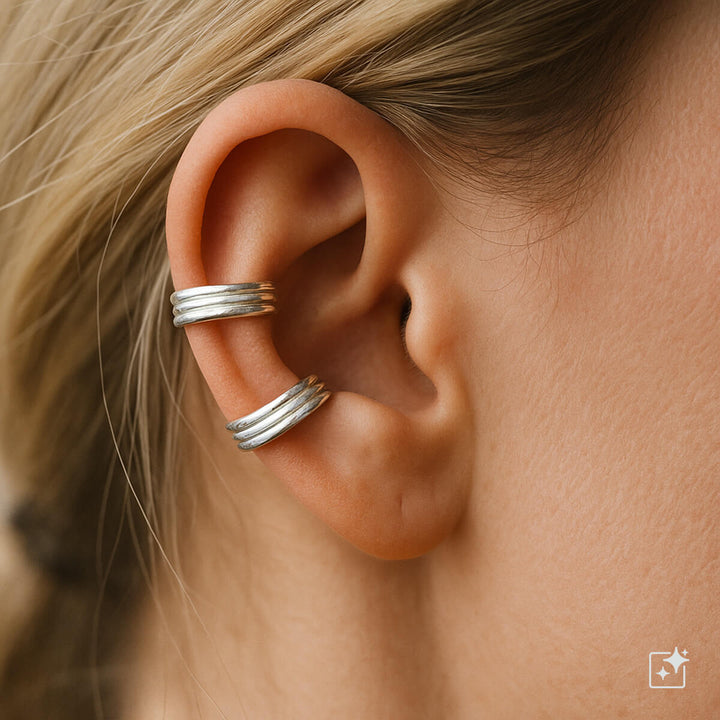 Kolmerivinen yhtenäinen rustokoru ear cuff 2kpl