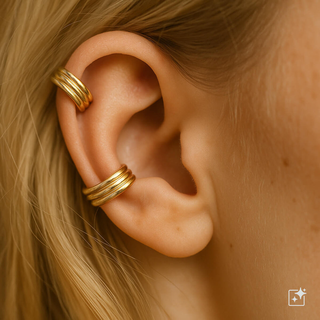 Kolmerivinen yhtenäinen rustokoru ear cuff 2kpl