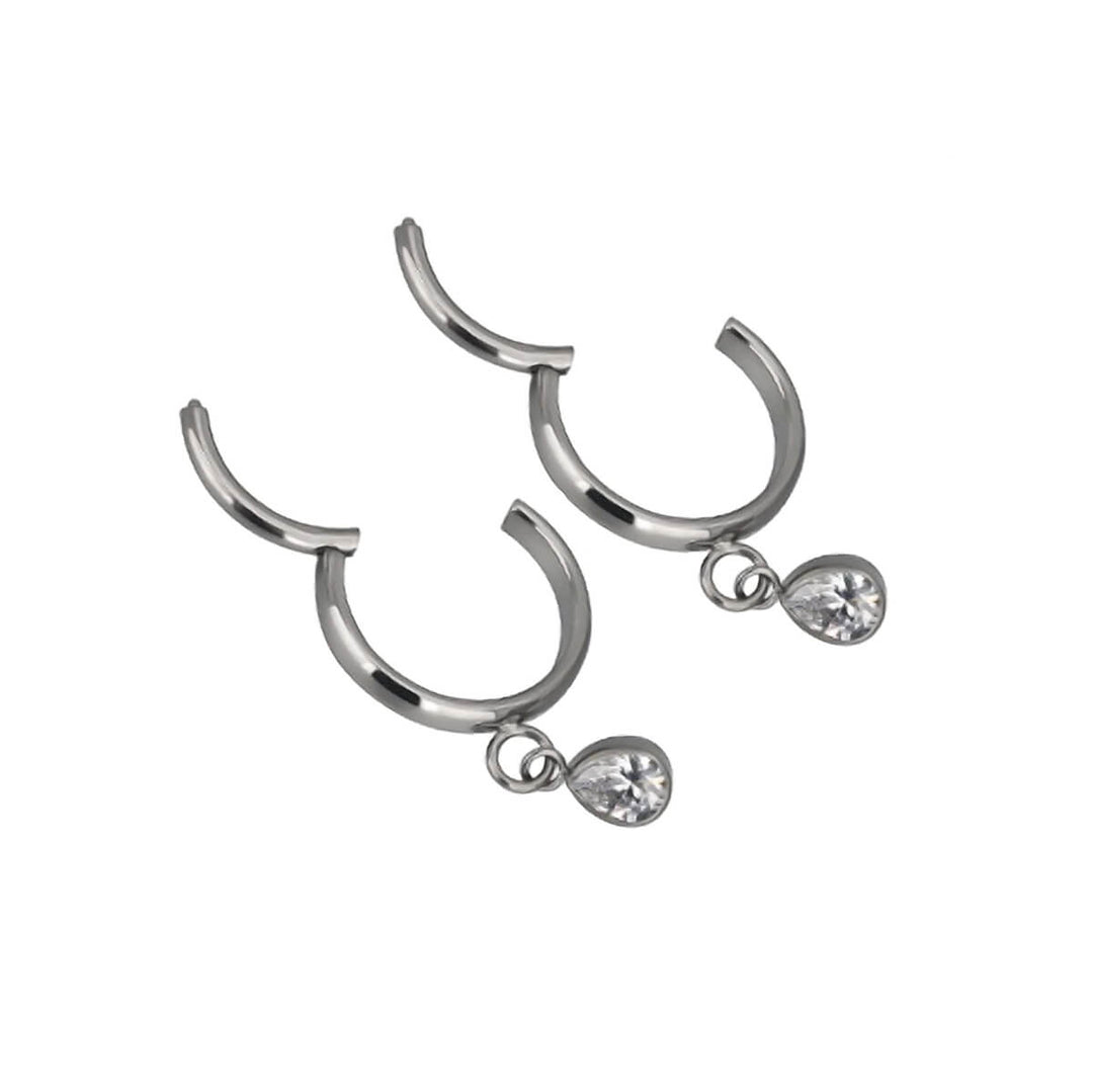 Titanium earrings with drop zirconia stone pendant (Titanium G23)