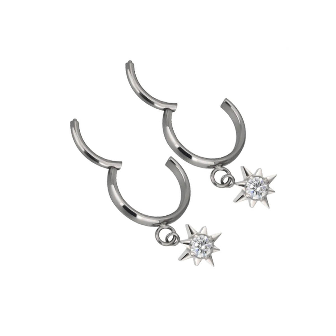 Titanium earrings with zirconia stone sun pendant (Titanium G23)