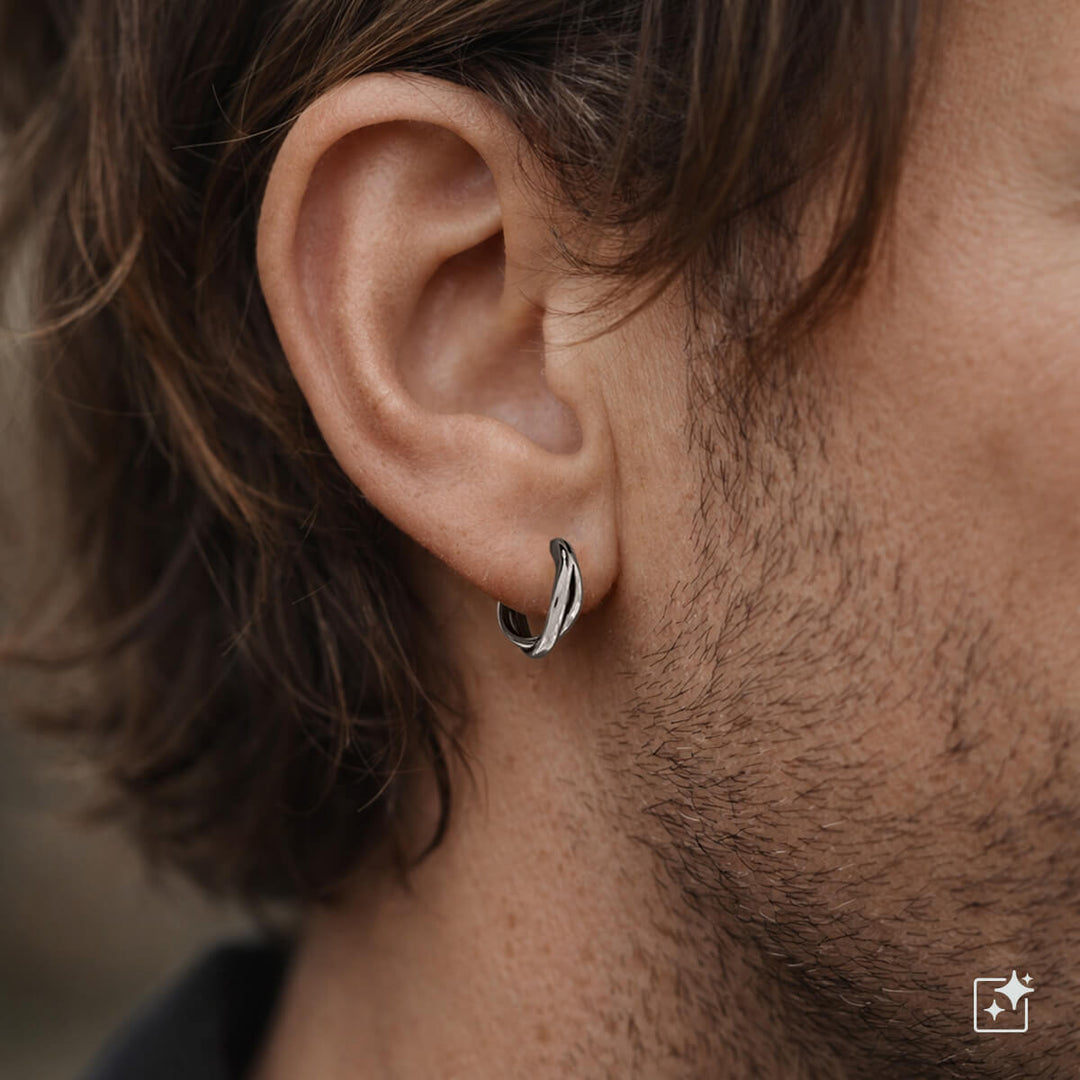 Cross-over double row earring – surgical steel