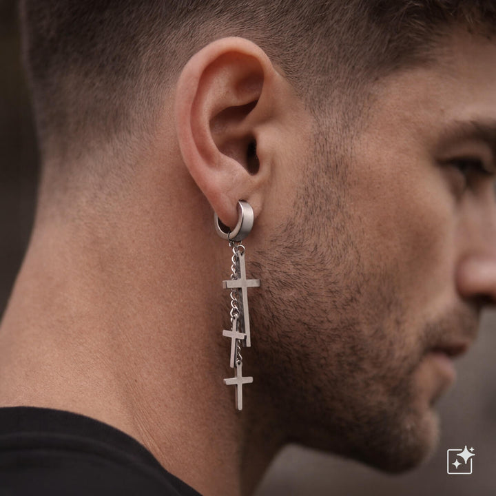 Riipuksellinen korvarengas ristit & ketjut - kirurginteräs (316L)