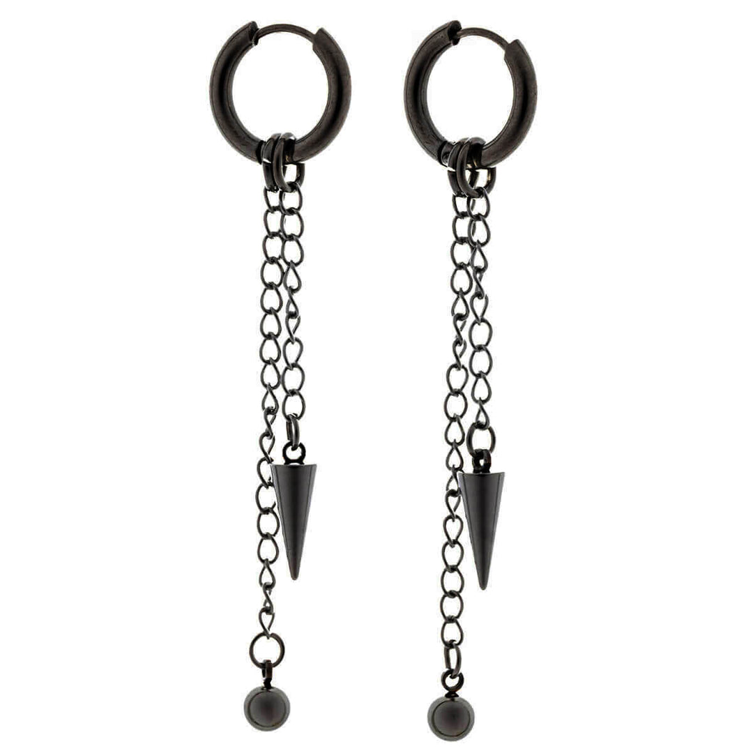 Ear rings with chain & spike and ball pendants – surgical steel (316L)