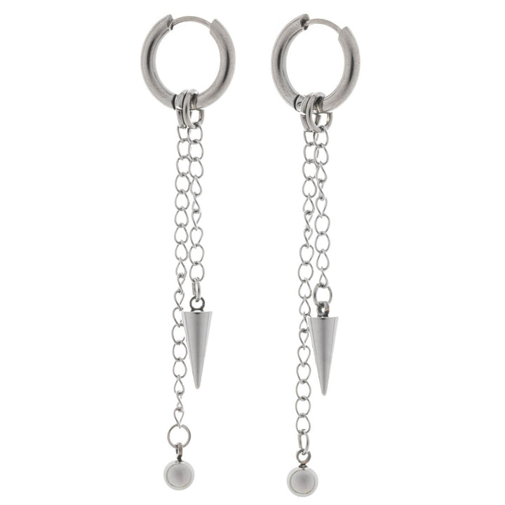 Ear rings with chain & spike and ball pendants – surgical steel (316L)